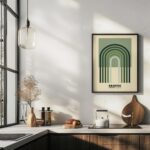 bauhaus print in earth tones with abstract arches 5