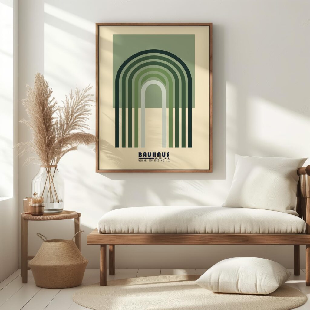 bauhaus print in earth tones with abstract arches 6