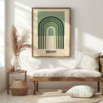bauhaus print in earth tones with abstract arches 6