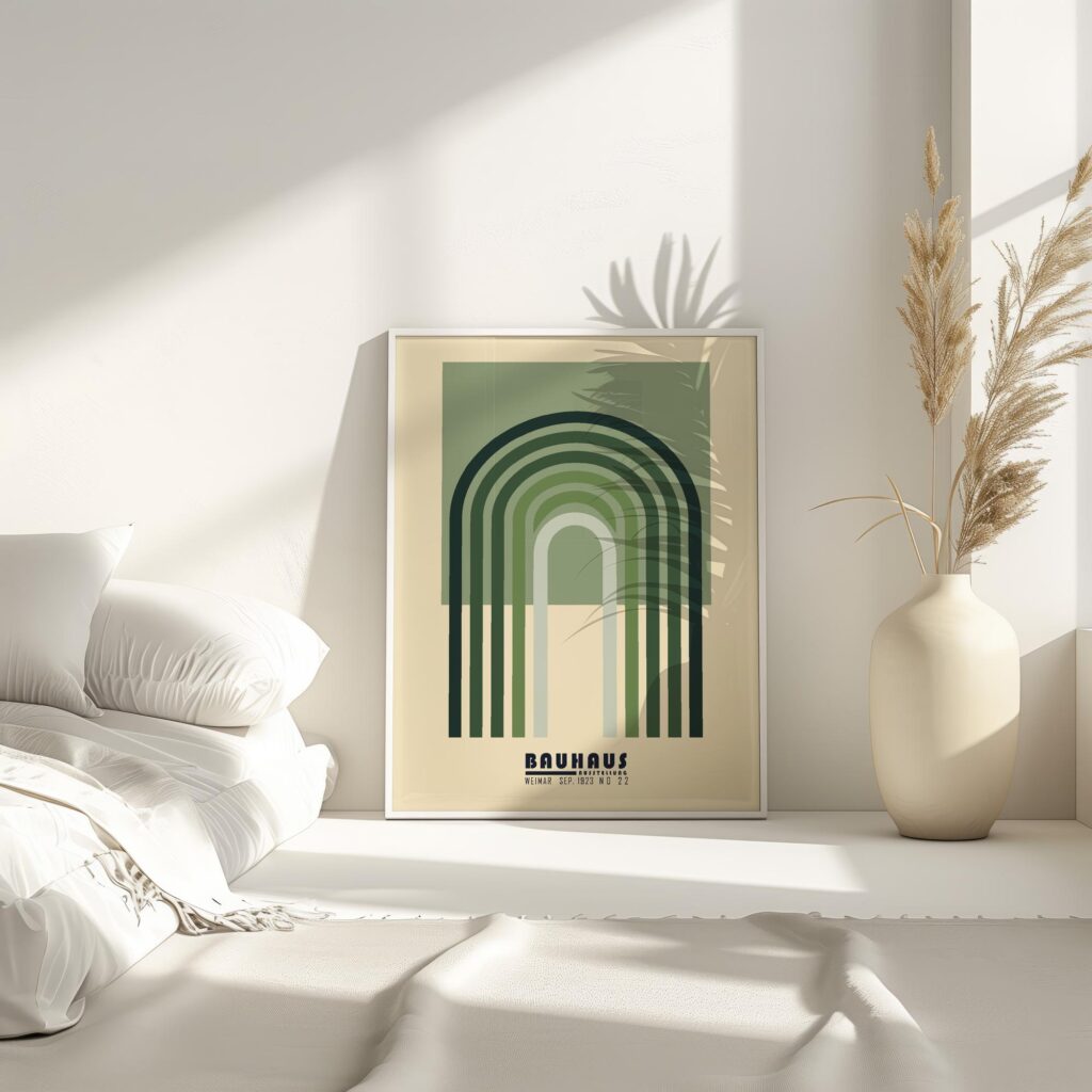 bauhaus print in earth tones with abstract arches 7