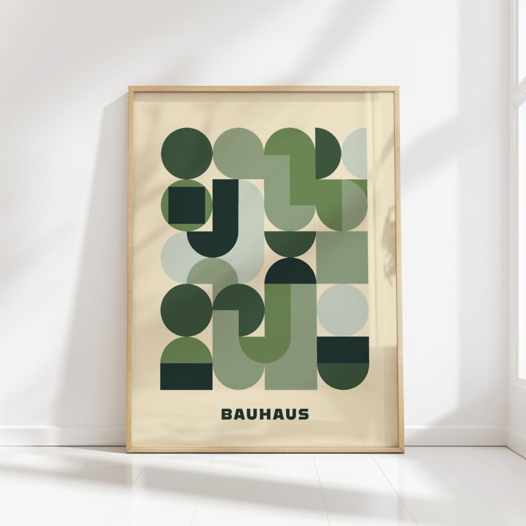 bauhaus print in green shades geometric form