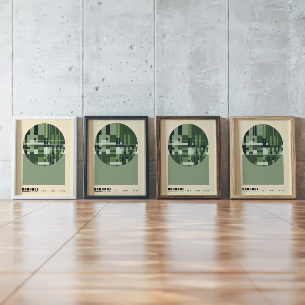 bauhaus print in green tones geometric pattern 2