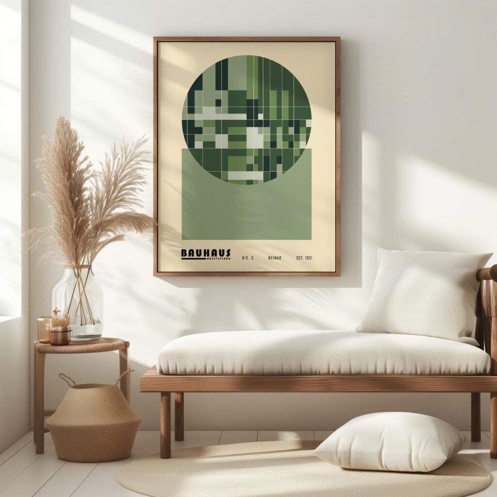 bauhaus print in green tones geometric pattern 6