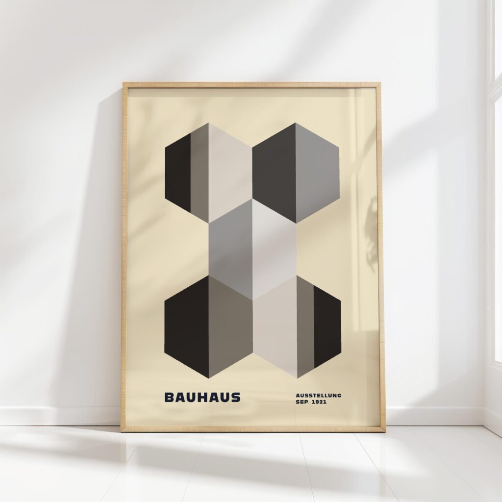 bauhaus print in neutral geometric shapes design