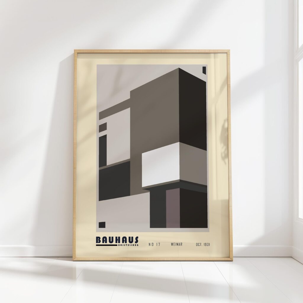 bauhaus print in neutral tones geometric shapes design