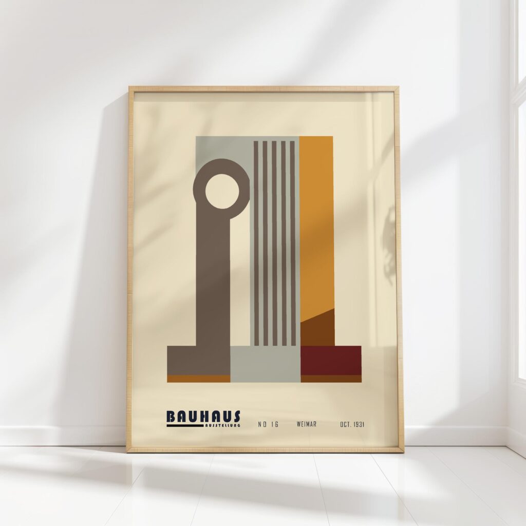 bauhaus print in neutral tones with geometric shapes