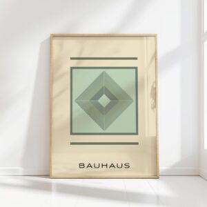 bauhaus print in olive tones with geometric shapes