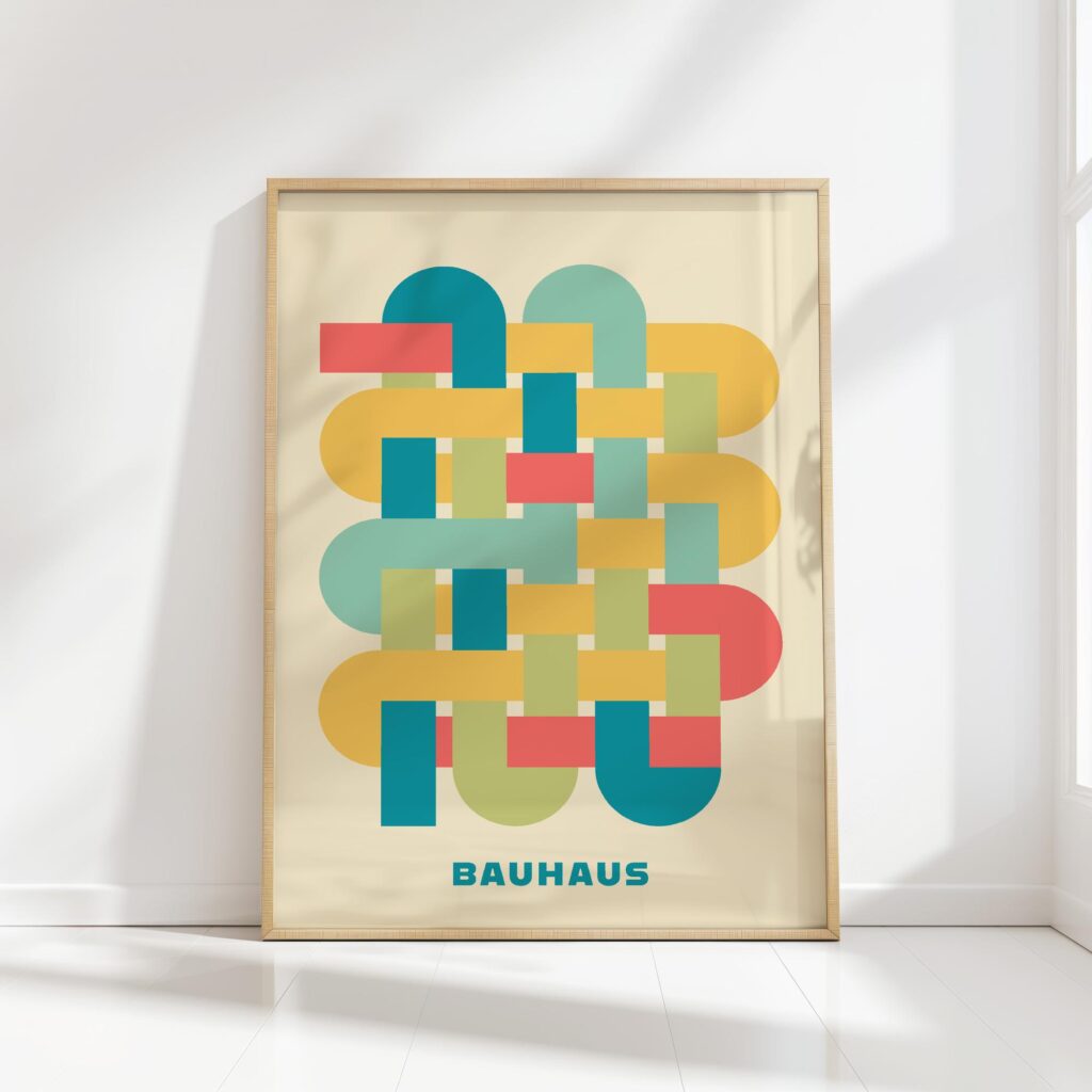 bauhaus print in pastel tone geometric shapes
