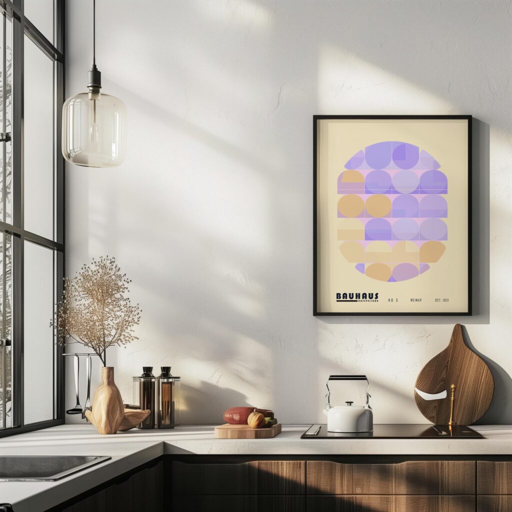 bauhaus print in purple peach with geometric shapes 5