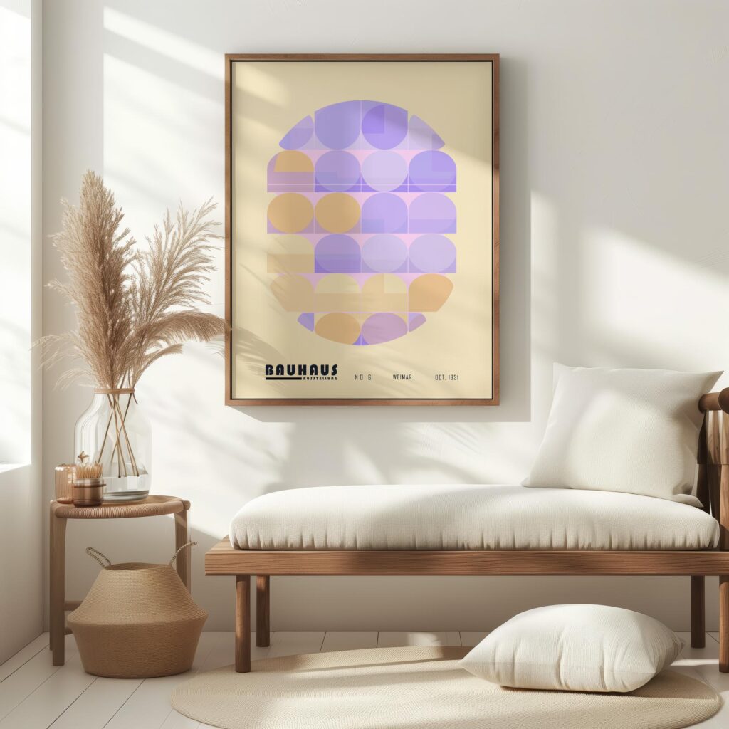 bauhaus print in purple peach with geometric shapes 6