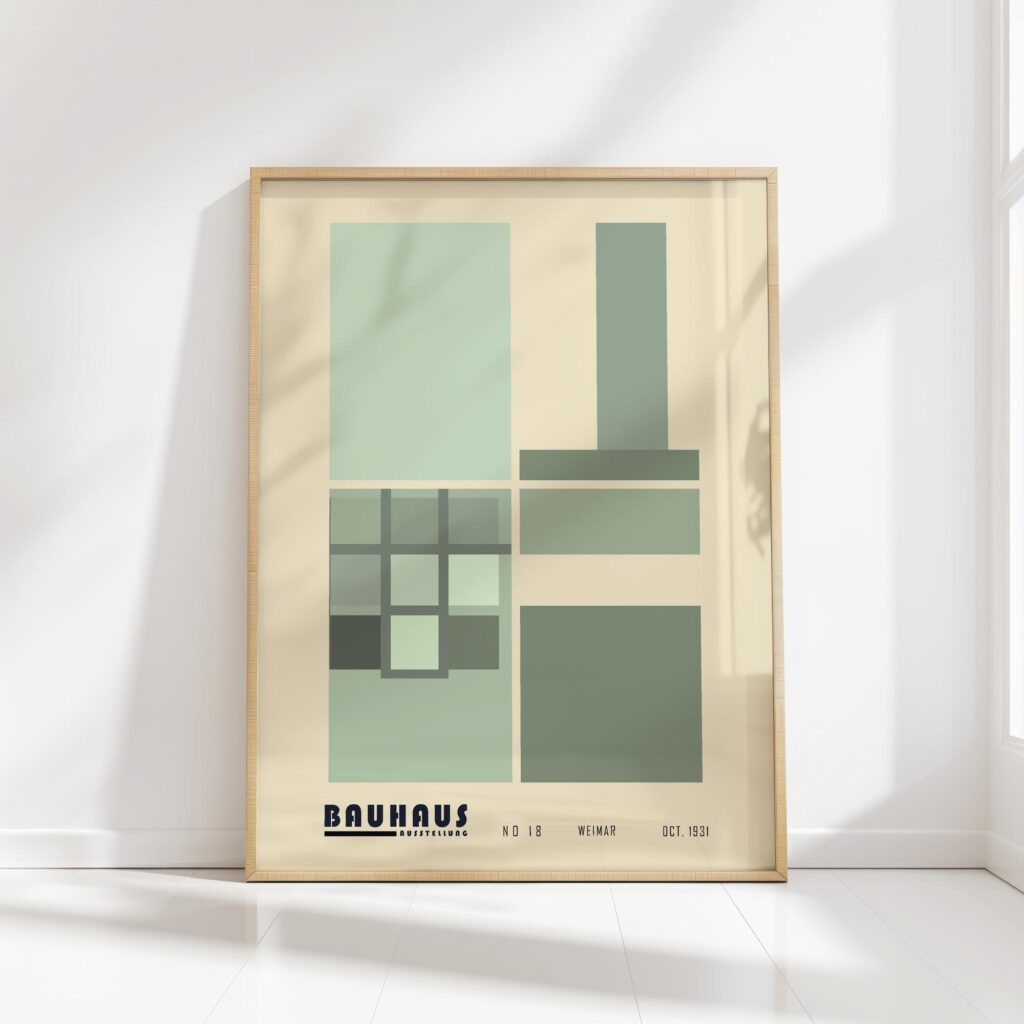 bauhaus print in sage green geometric shapes design