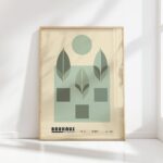 bauhaus print in sage green with geometric shapes