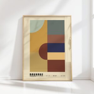 bauhaus print in warm earth tones geometric shapes