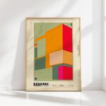 bauhaus print in warm tone geometric shapes design