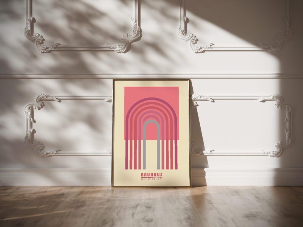 bauhaus print in warm tones with arch design