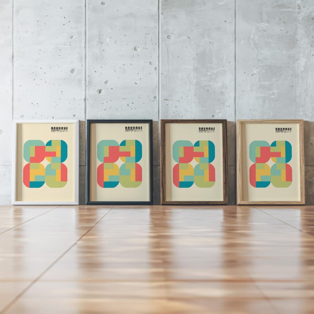 bauhaus print in warm tones with geometric blocks 2