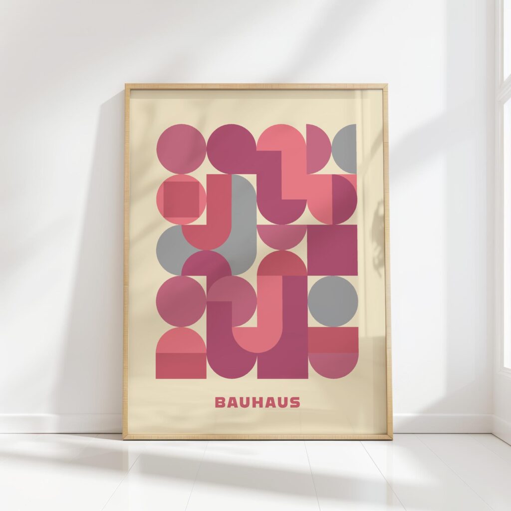 bauhaus print in warm tones with geometric shapes