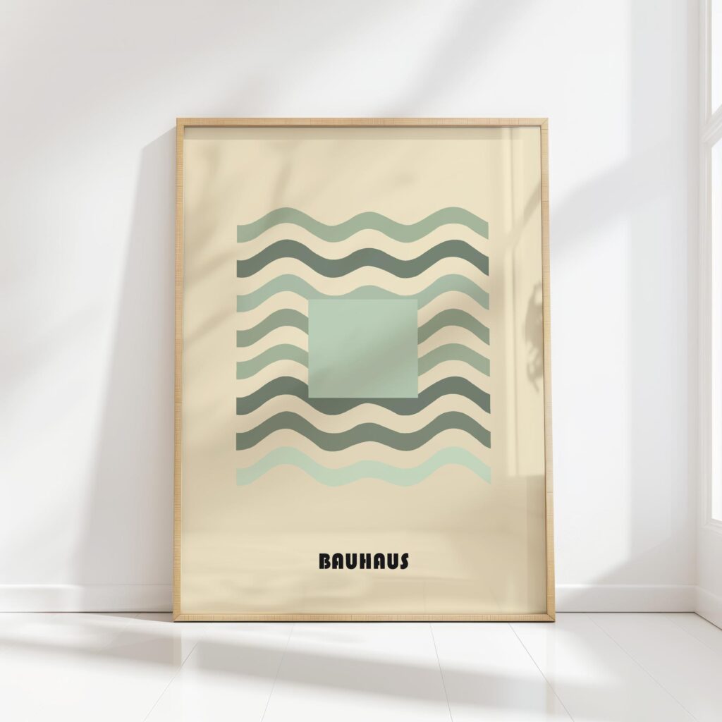 bauhaus print neutral palette geometric waves