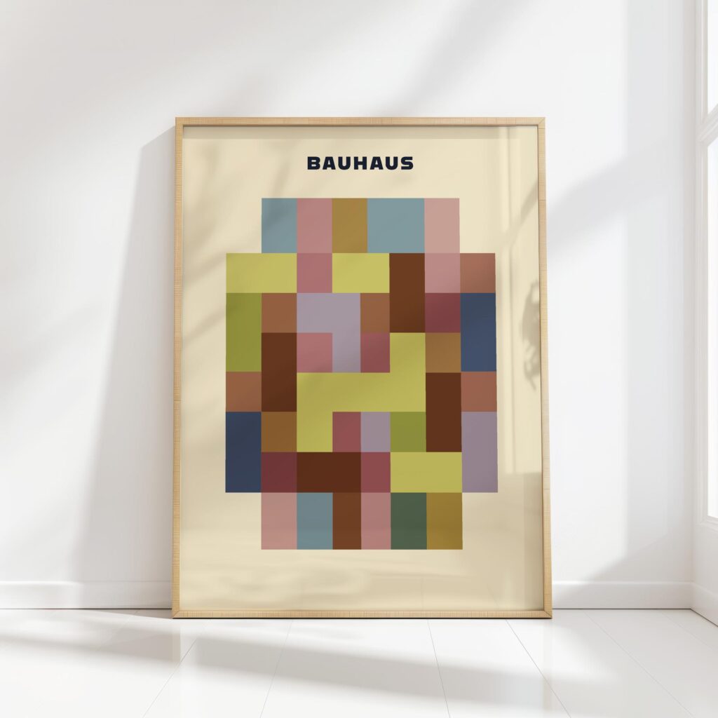 bauhaus print neutral tone geometric shapes