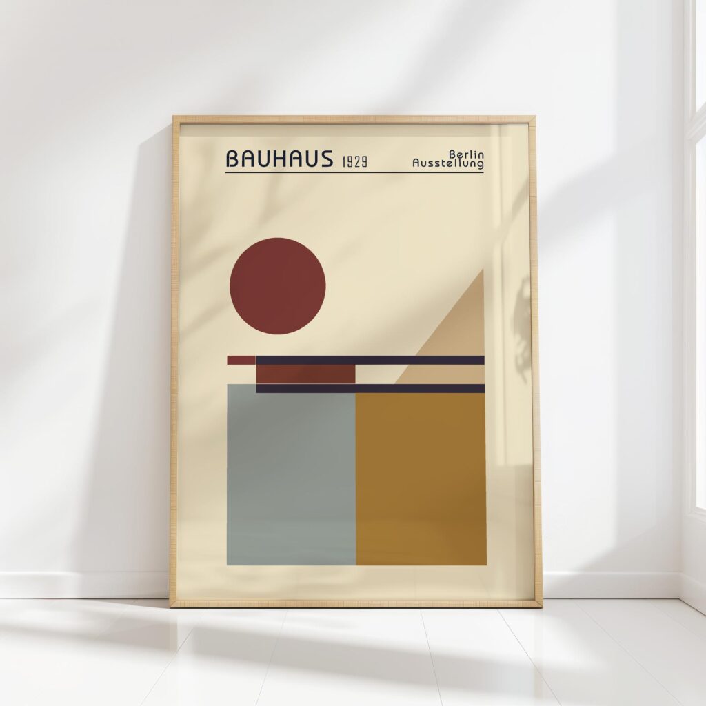 bauhaus print neutral tones abstract composition squares and circles