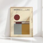 bauhaus print neutral tones abstract composition squares and circles