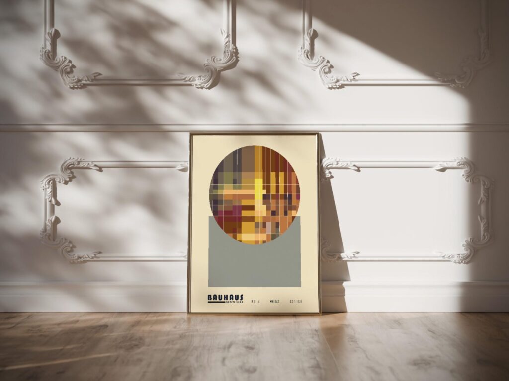 bauhaus print neutral tones geometric grid design
