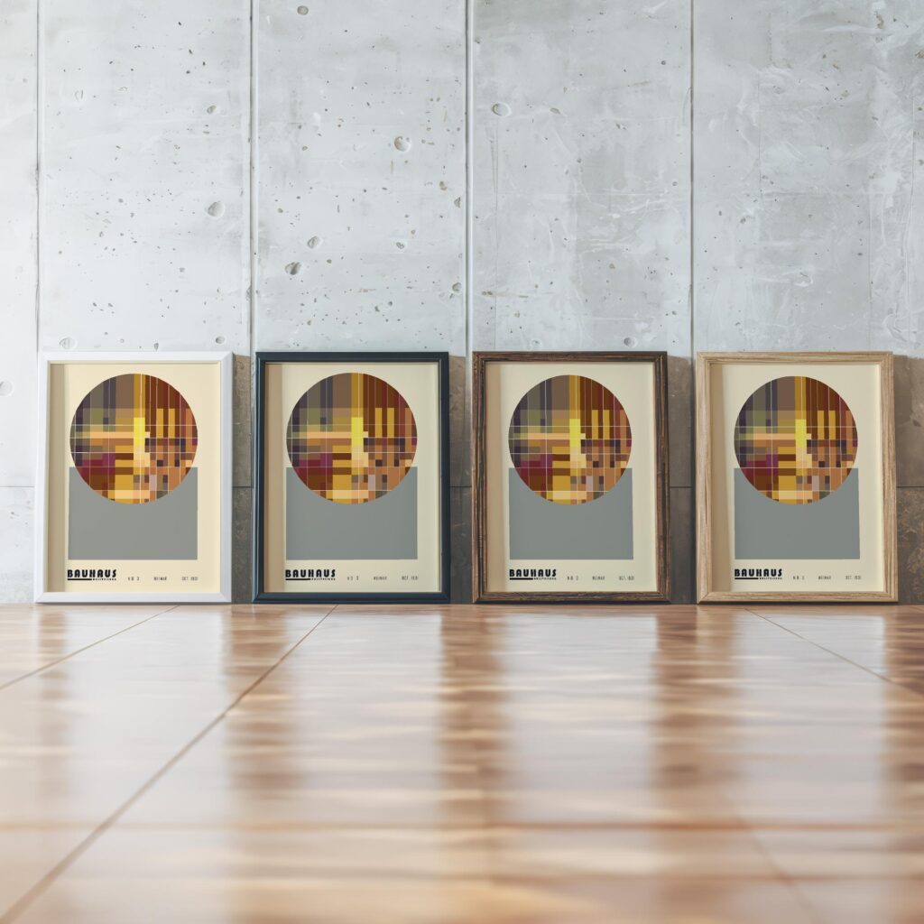 bauhaus print neutral tones geometric grid design 2