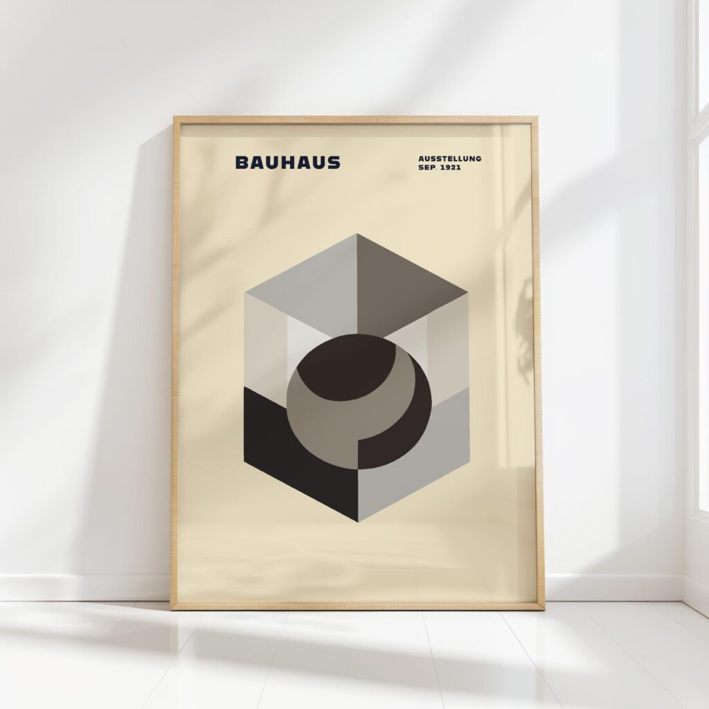 bauhaus print neutral tones geometric illusion
