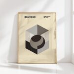 bauhaus print neutral tones geometric illusion