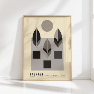 bauhaus print neutral tones geometric leaf design