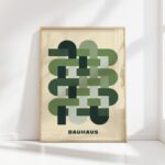 bauhaus print olive geometric interlaced design