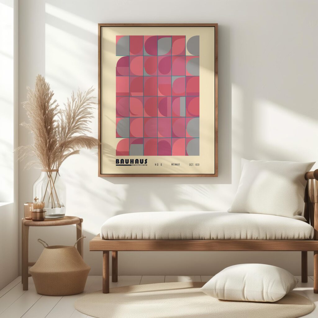 bauhaus print red grey circle grid design 6