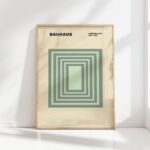bauhaus print sage green concentric rectangles