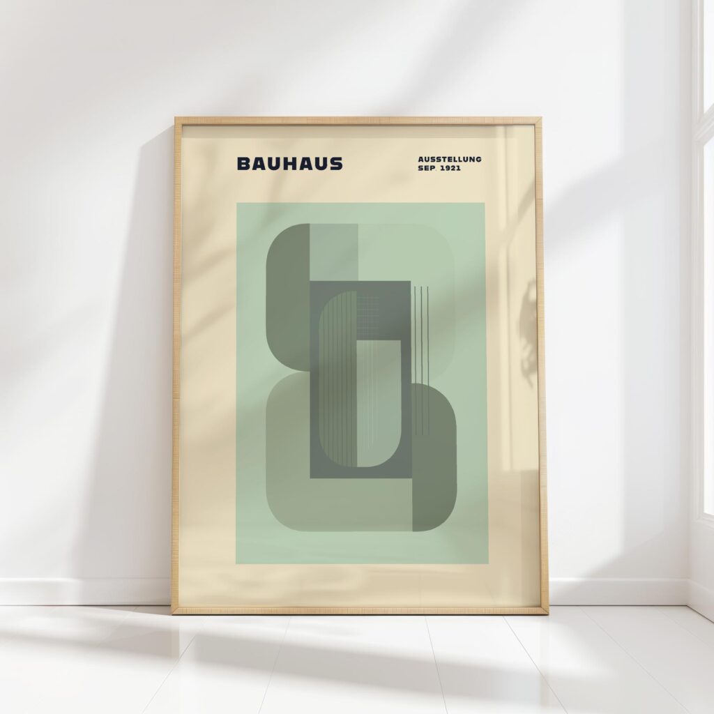 bauhaus print sage green geometric forms
