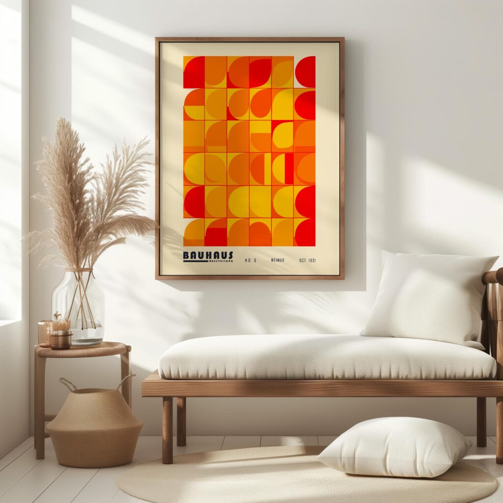 bauhaus print warm red geometric circles design 6