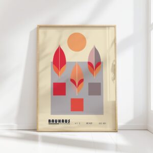 bauhaus print warm tones geometric leaf design
