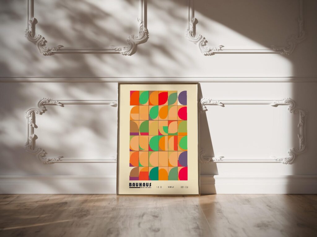 bauhaus print warm tones geometric shapes