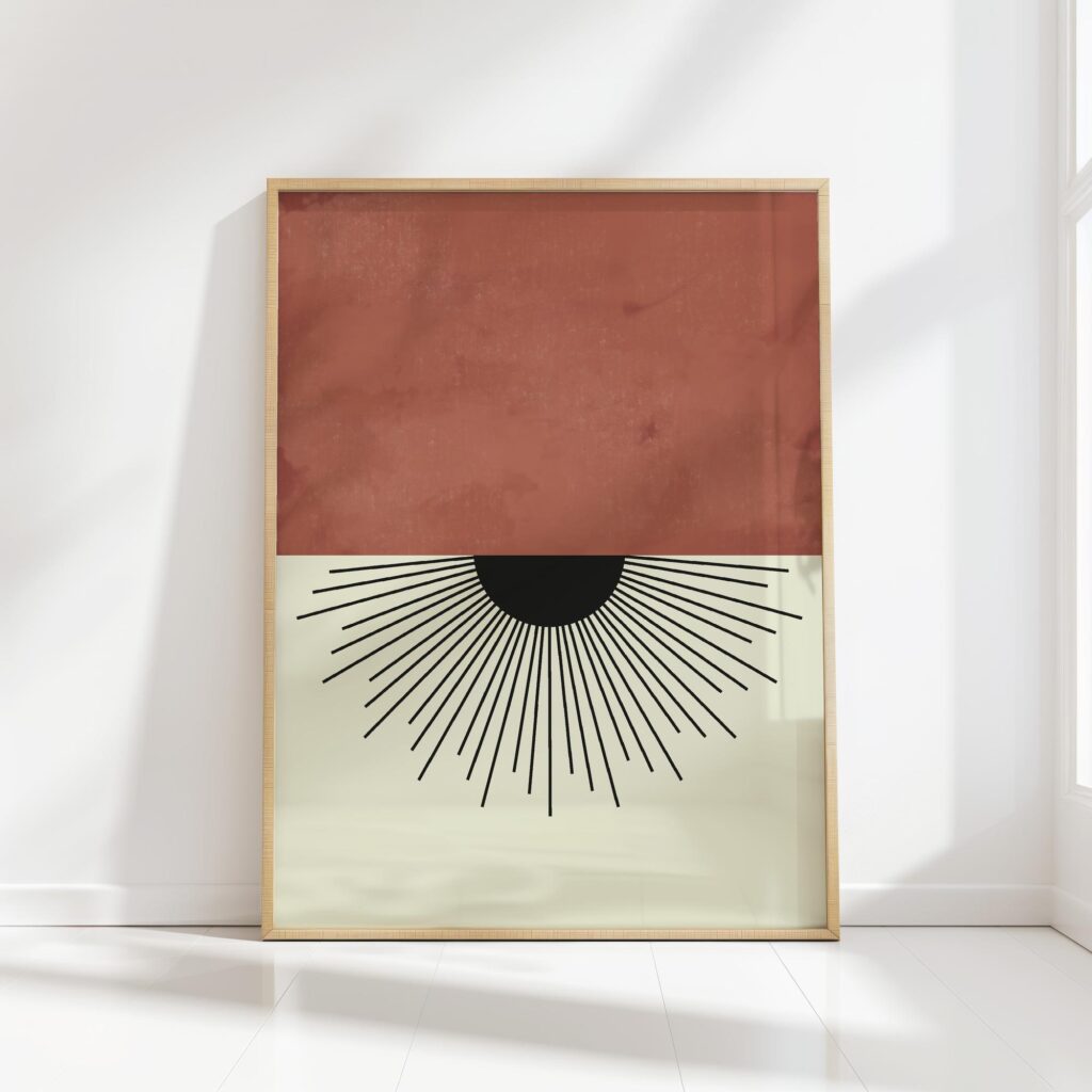 bauhaus print warm tones with geometric rays