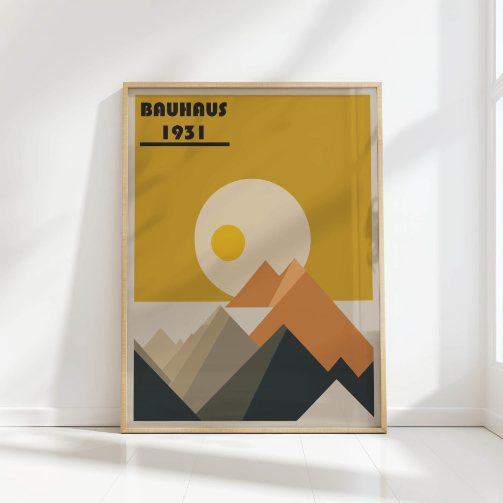 bauhaus style abstract mountain sun art print