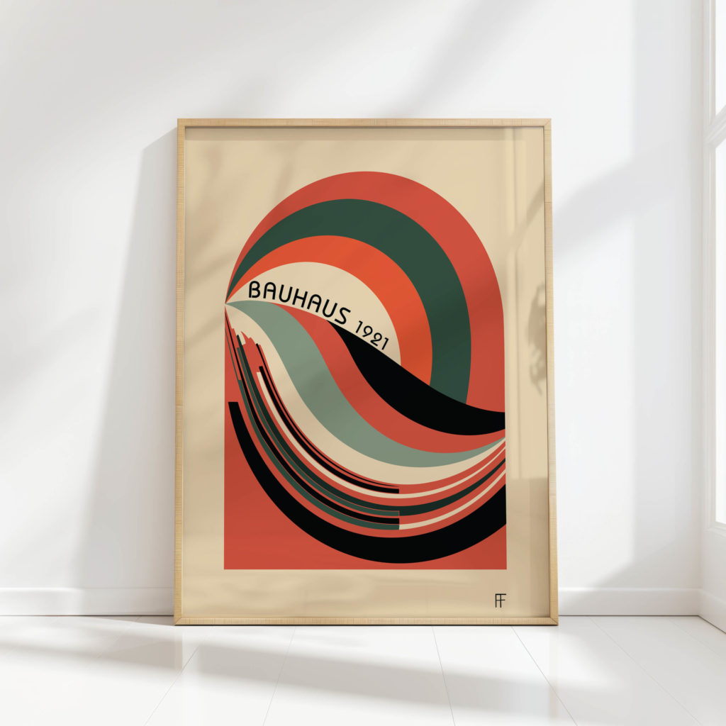bauhaus style artistic abstract curved lines print