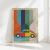 bauhaus style colorful car art print for wall decor