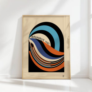 bauhaus style curved lines art print for modern decor