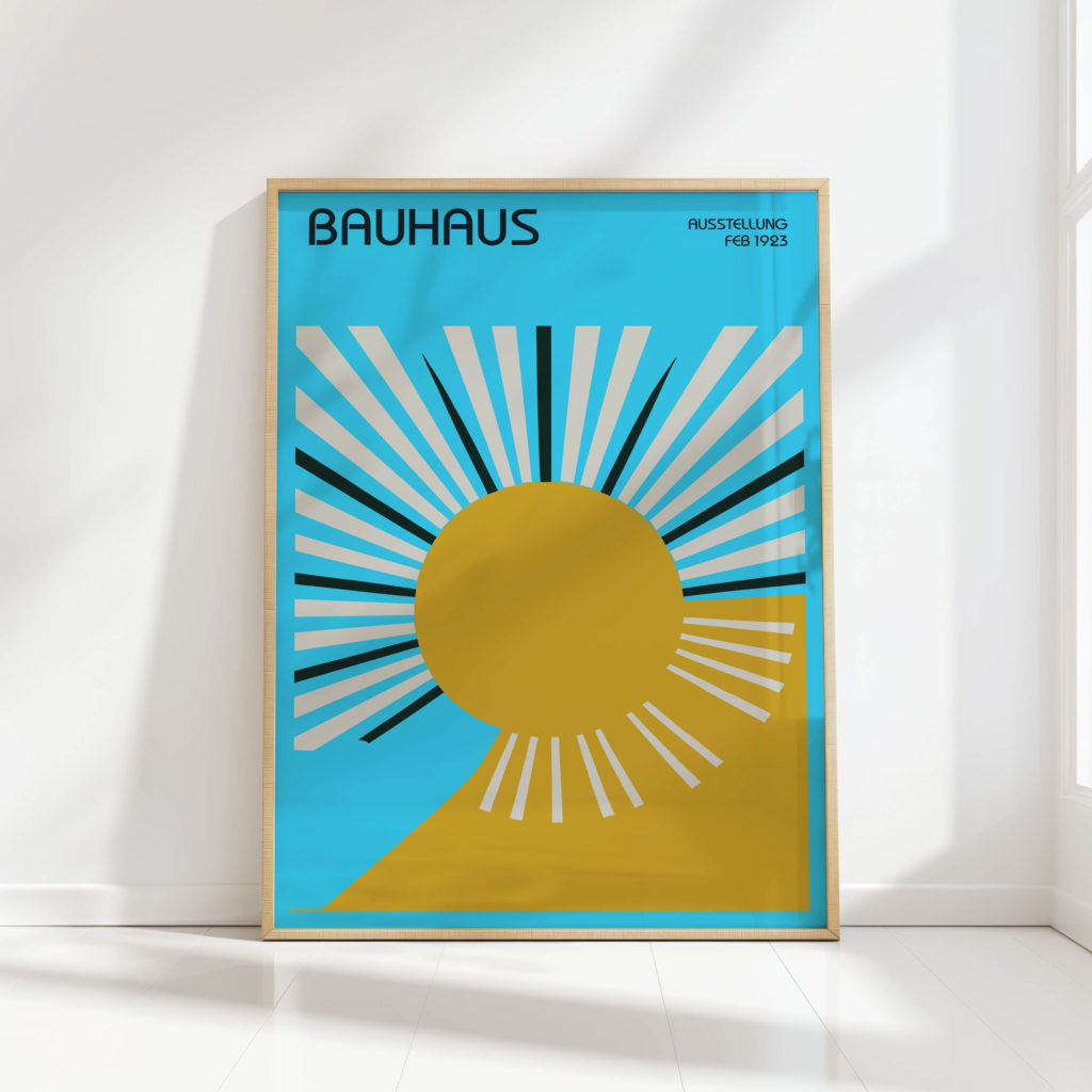 bauhaus style sunburst art print for modern decor