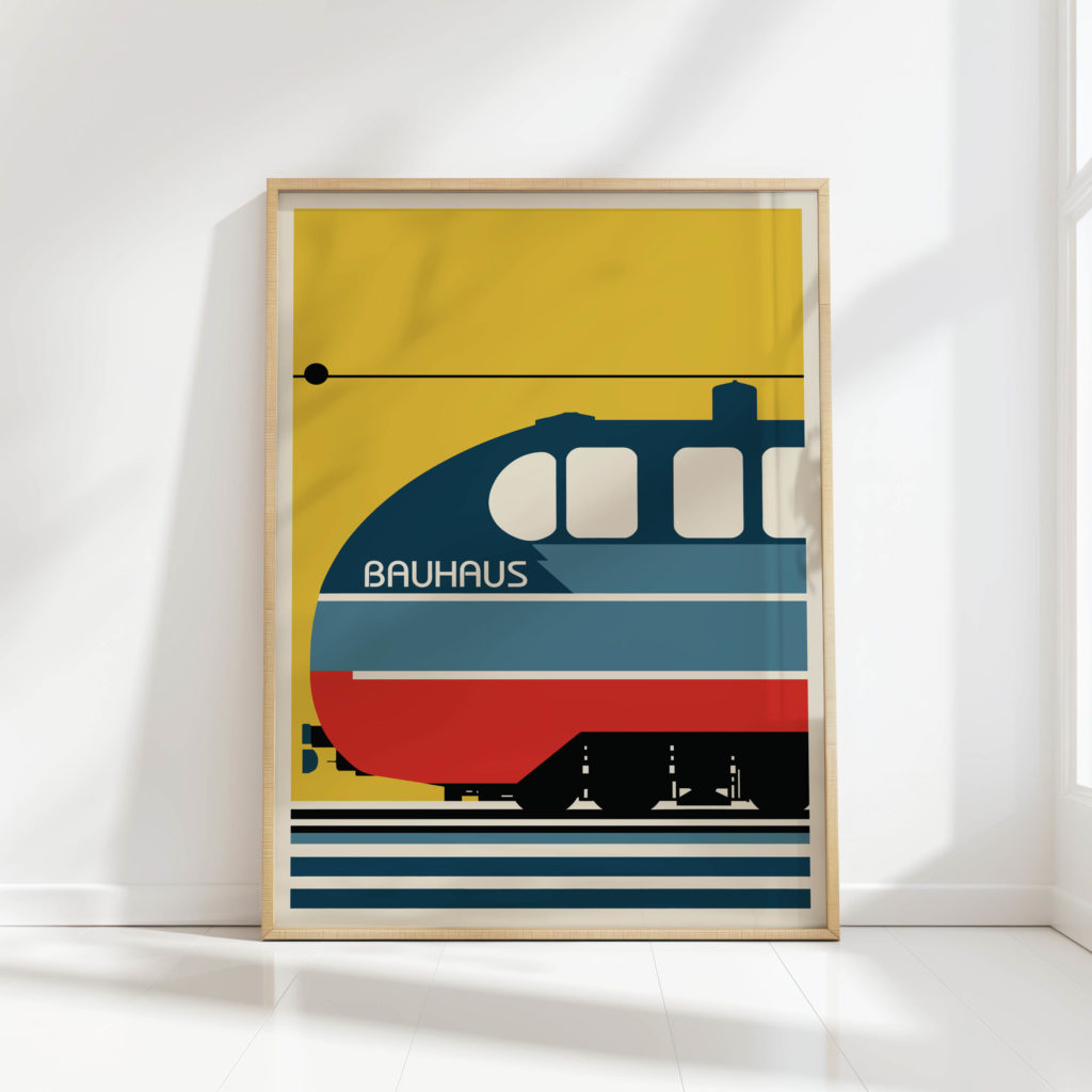 bauhaus style train art print for modern decor