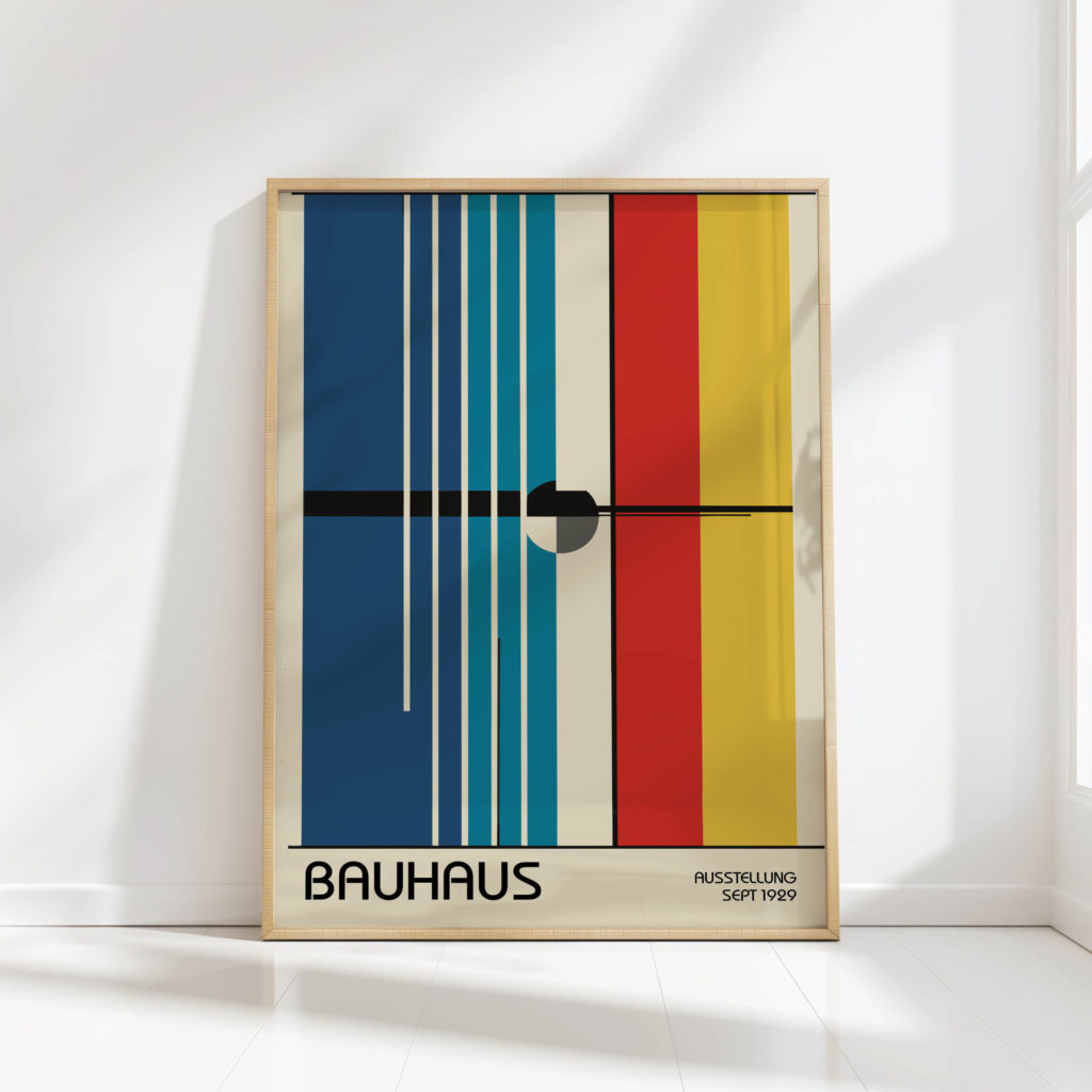 bauhaus vibrant graphic art print with geometric lines