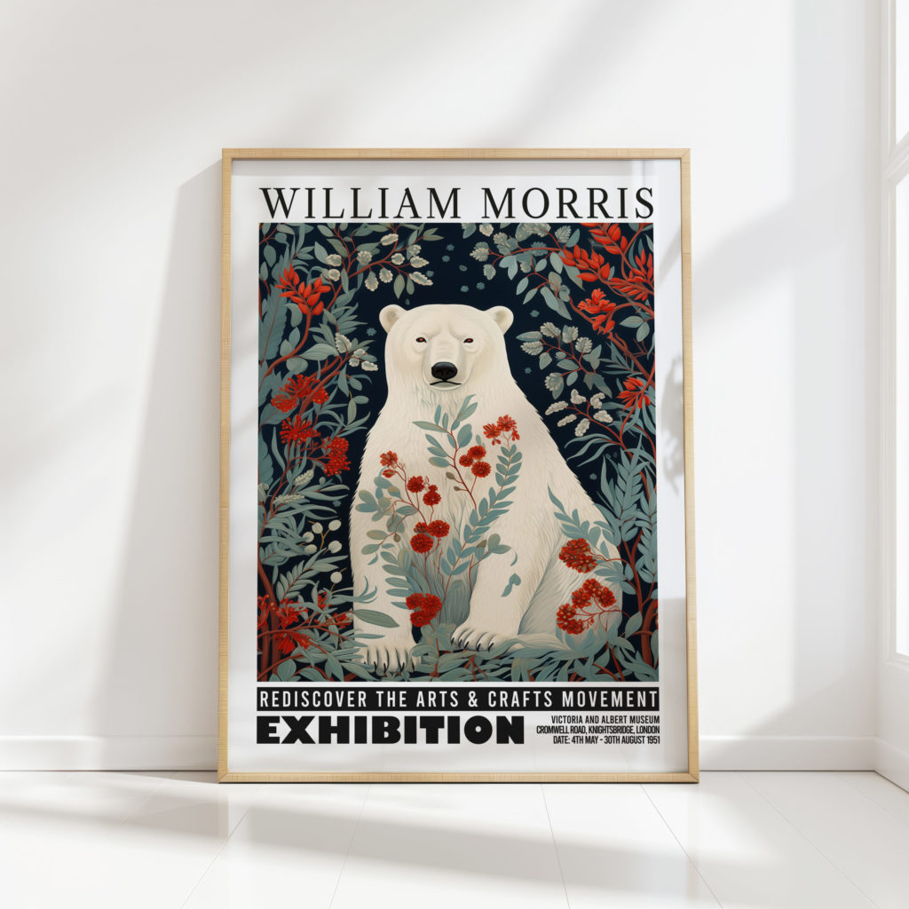 bear william morris print floral poster