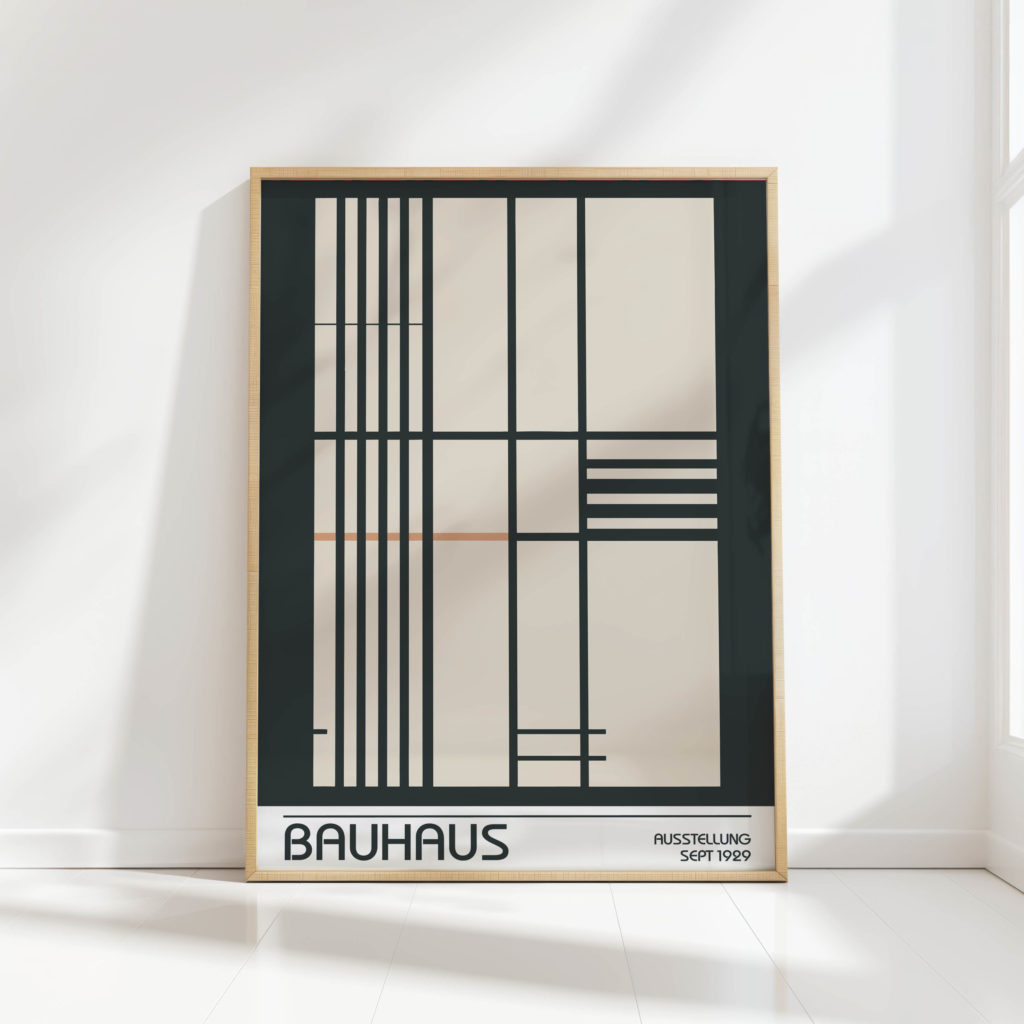 black white bauhaus inspired geometric abstract art print