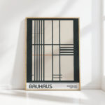 black white bauhaus inspired geometric abstract art print