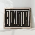black white bonjour typography print modern geometric poster