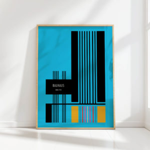 blue bauhaus inspired geometric abstract art print